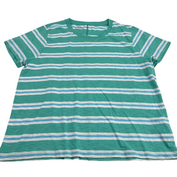 J. Crew Girlfriend Tee XXL Green/White Striped Cotton T-Shirt For Women - Picture 1 of 5